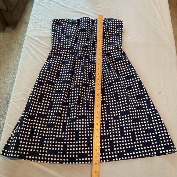 Gap Strapless Navy & White Polka Dot Dress Size 2 Cotton & Linen Blend Knee Leng - Picture 6 of 8